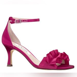 LISA
PARFAIT PINK SATIN WITH RUFFLE MID HEEL SANDALS WITH ANKLE-STRAP